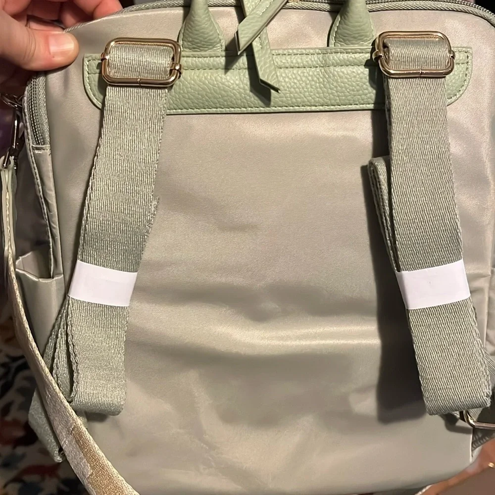 Haute Hippie Green On the Go Backpack Viral Decorative Beige Strap NWT